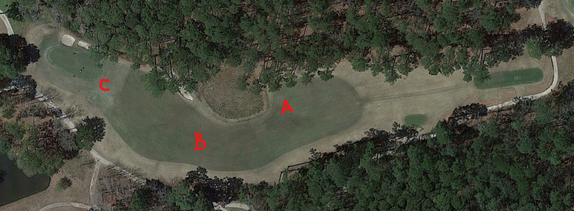 An overhead view of the seventeenth hole at Chechessee Creek Club