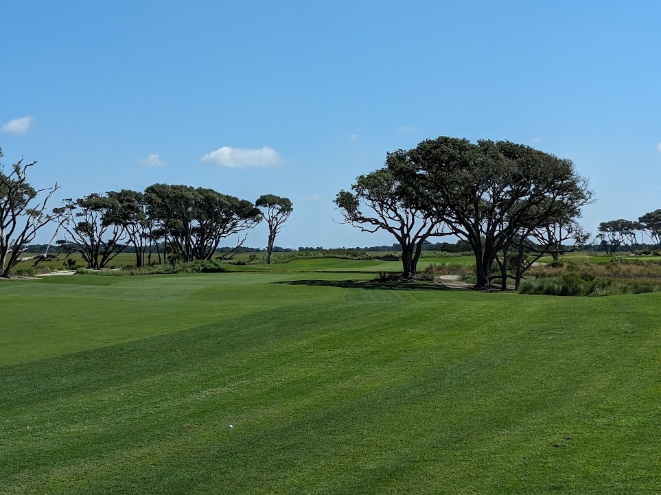 A photo of the second hole at The Ocean Course at Kiawah Island from the right rough.