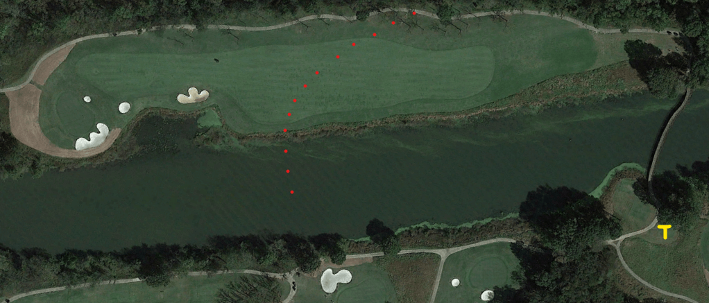 An overhead view of the eighteenth hole at Hermitage's President's Reserve