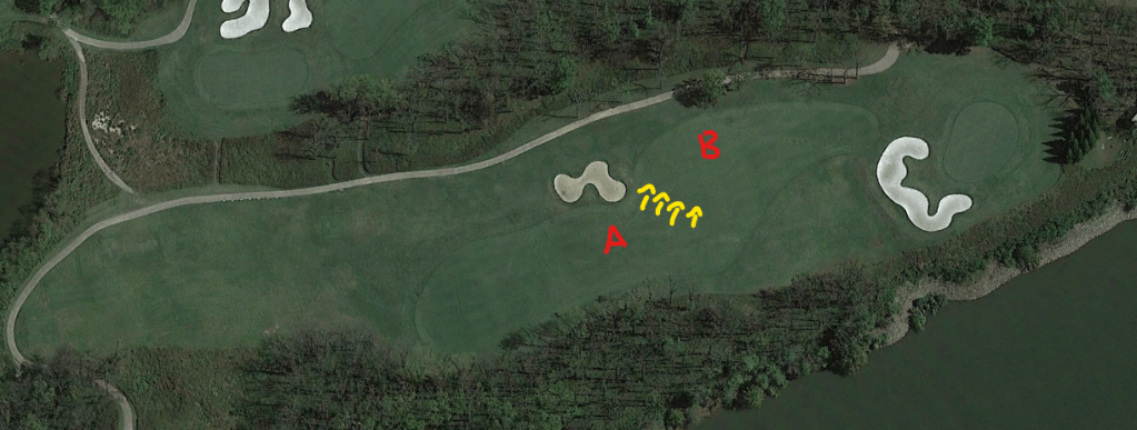 Overhead view of the fourth hole at Hermitage Golf Course - President's Reserve
