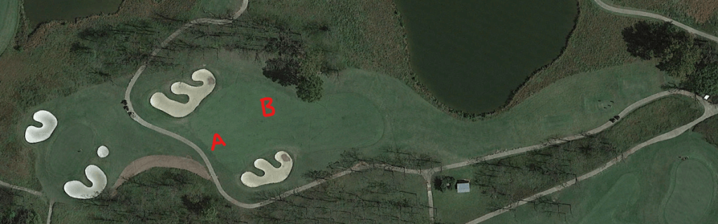 Overhead view of the sixth hole at Hermitage Golf Course - President's Reserve