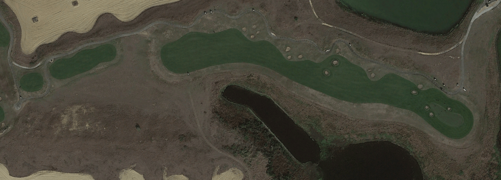 Overhead view of the eighteenth hole at the International Course