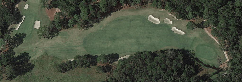 An overhead photo of the third hole at Chechessee Creek Club