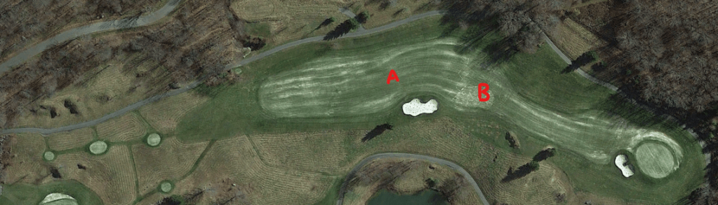 Overhead view of the third hole at Diamond Creek Golf Club