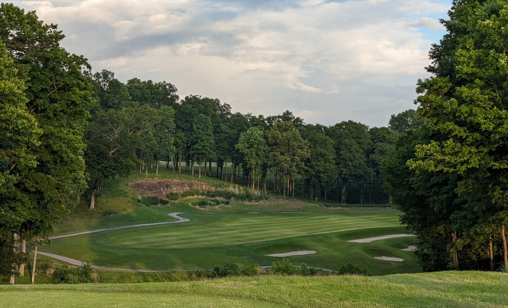 The tee shot at the eighteenth hole at Sultan's Run Golf Club