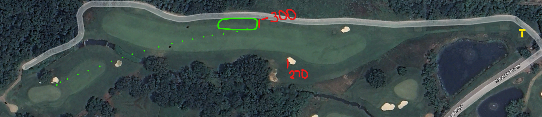 An overhead view of the sixth hole at Council Fire Golf Club