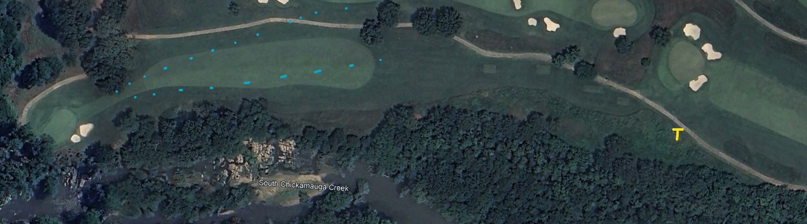An overhead view of the sixteenth hole at Council Fire Golf Club