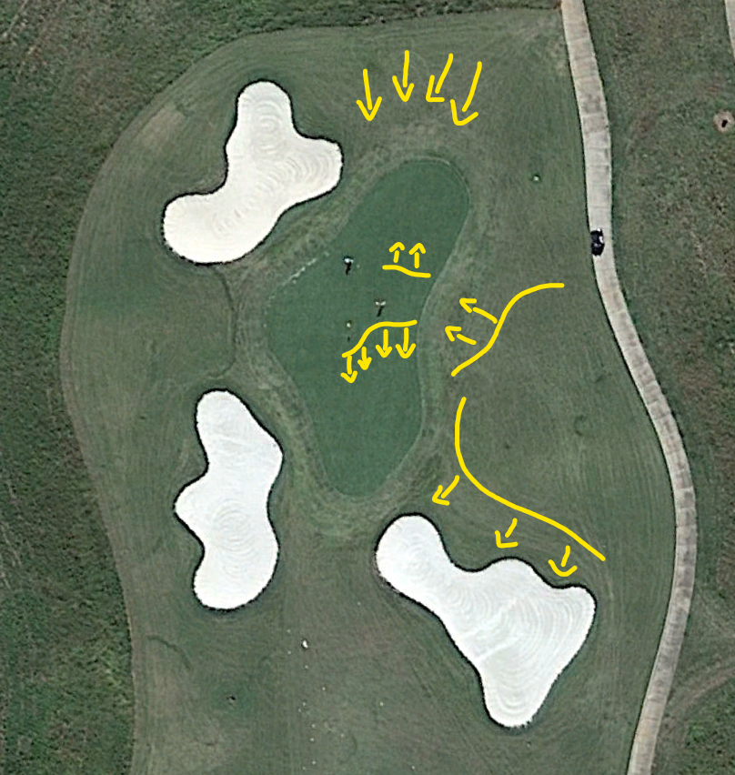 An overhead view of the third hole at The Shoals' Fighting Joe