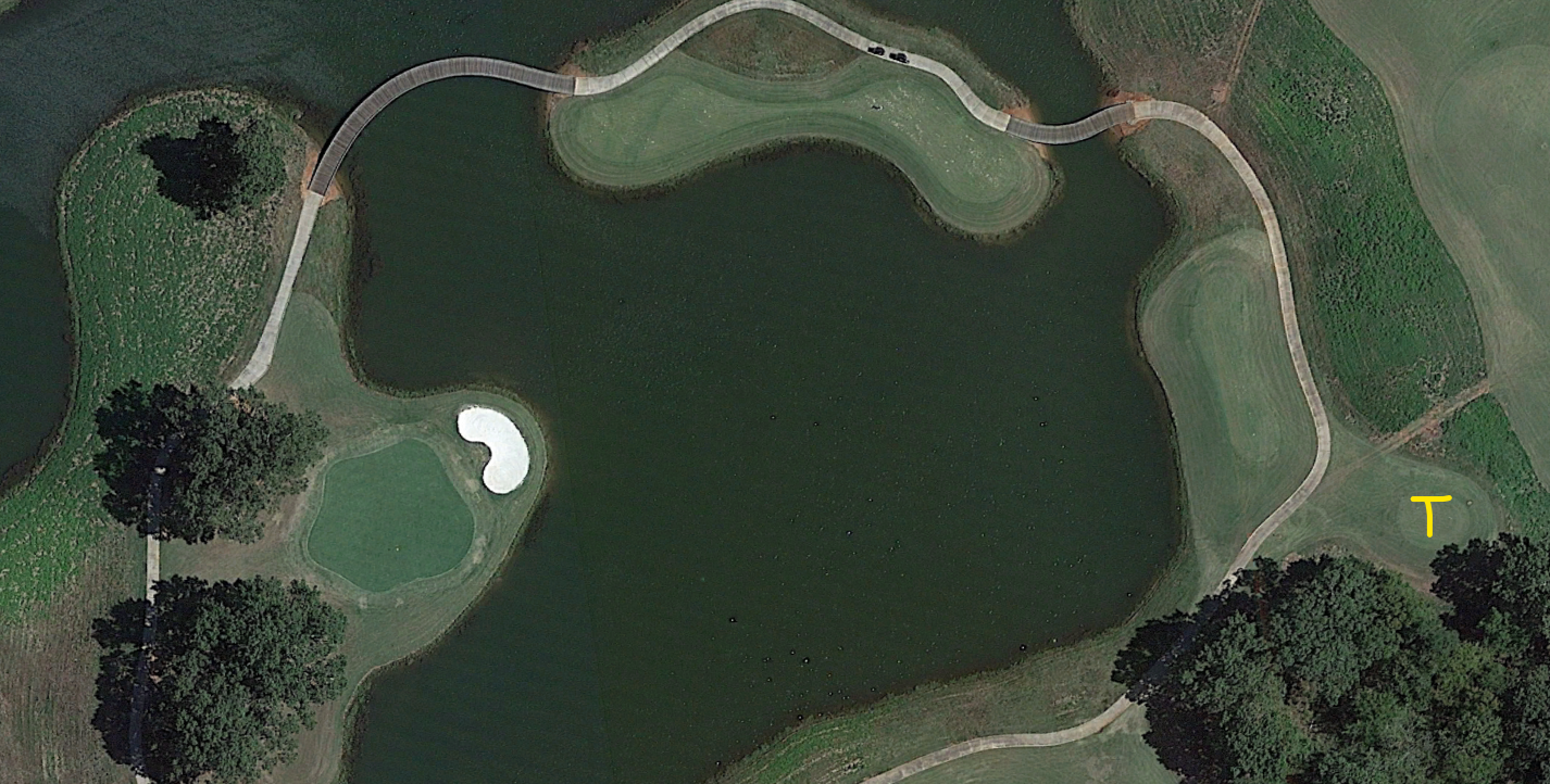 An overhead view of the ninth hole at The Shoals' Fighting Joe