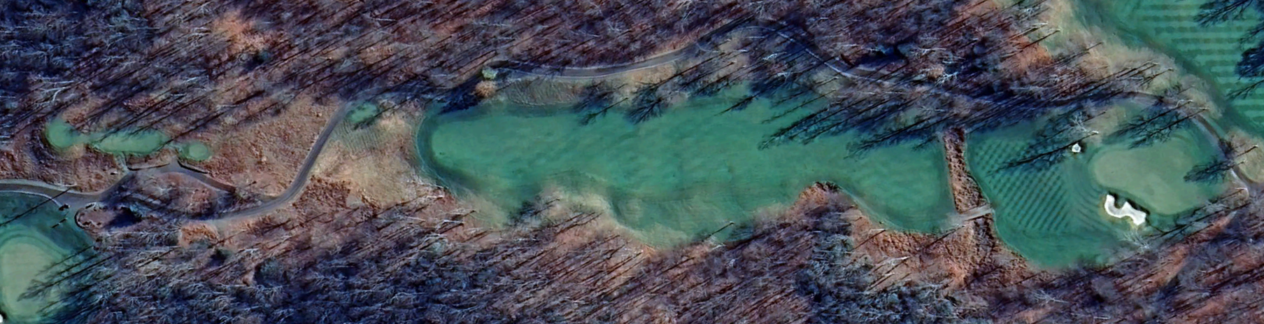 An overhead view of the third hole at the Highland Course at Primland