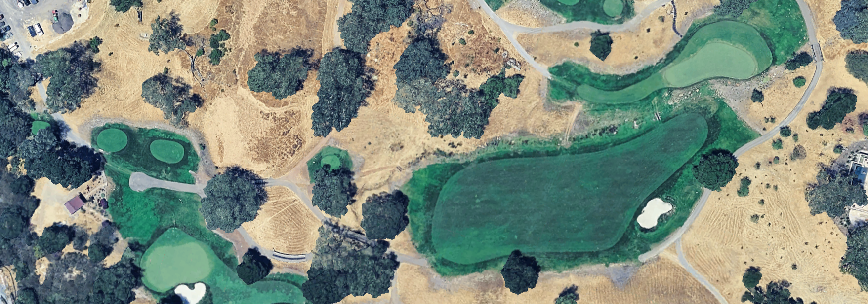 An overhead view of the seventh hole at Mayacama Golf Club