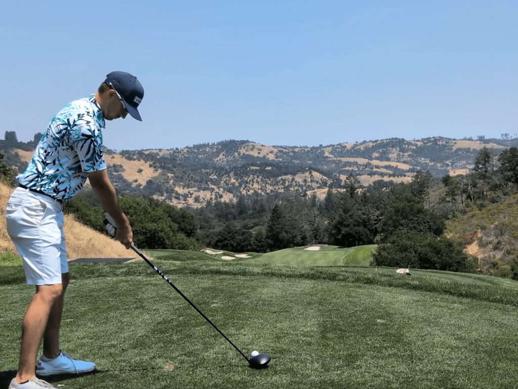 The tee shot at the fifteenth hole at Mayacama Golf Club