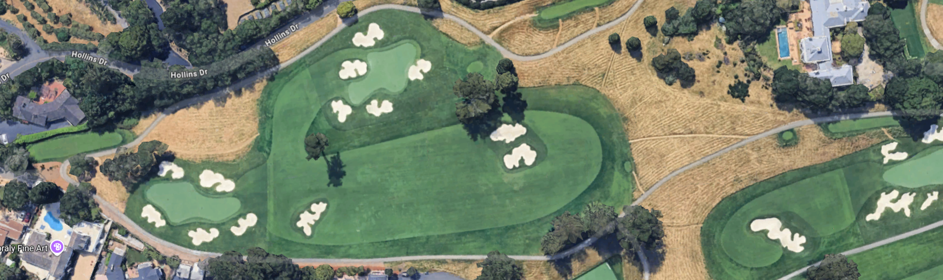An overhead view of the fourth and fifth holes at Pasatiempo Golf Club